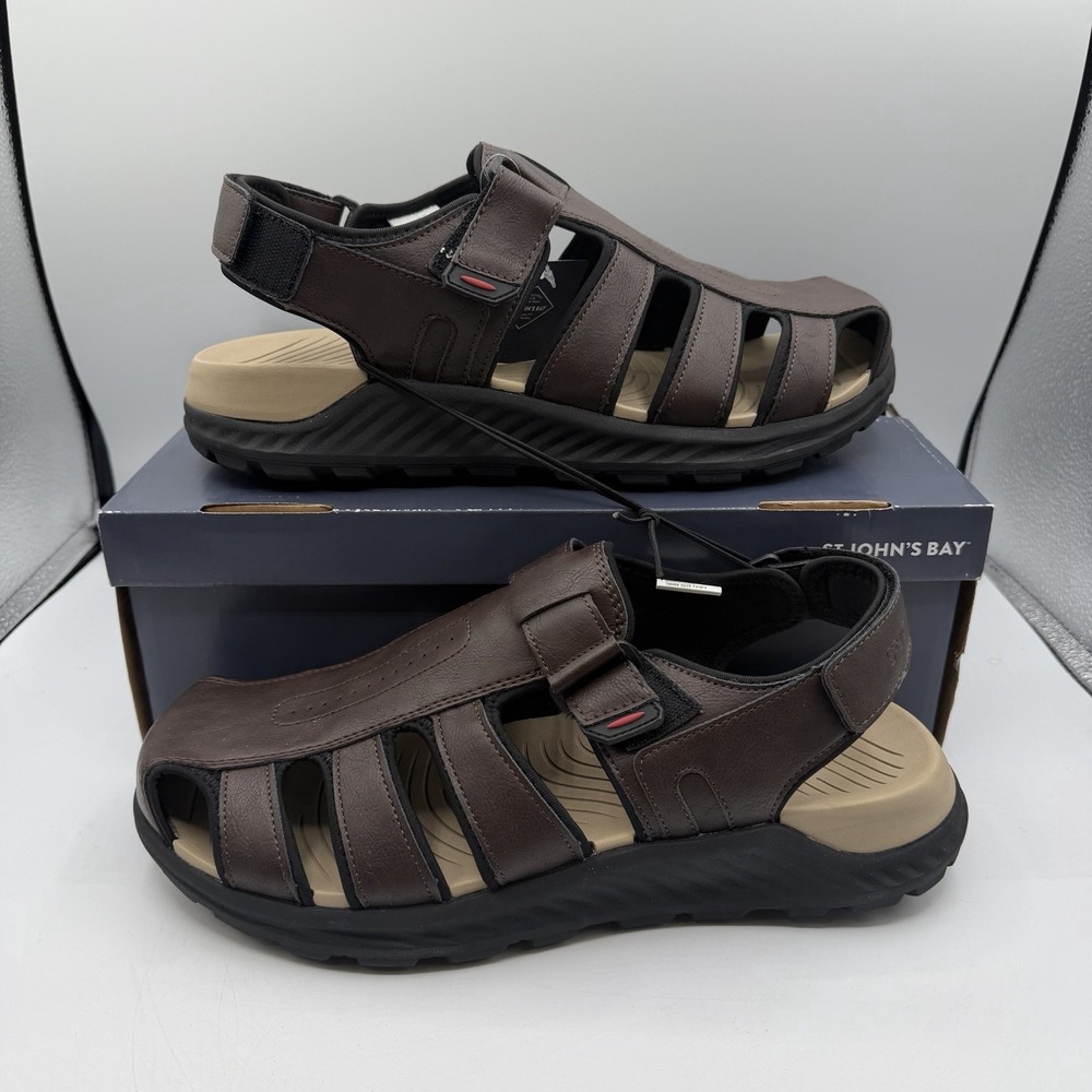 St Johns Bay Fairport Sandals Mens Size 12 M Brown‎ Fisherman Adjustable